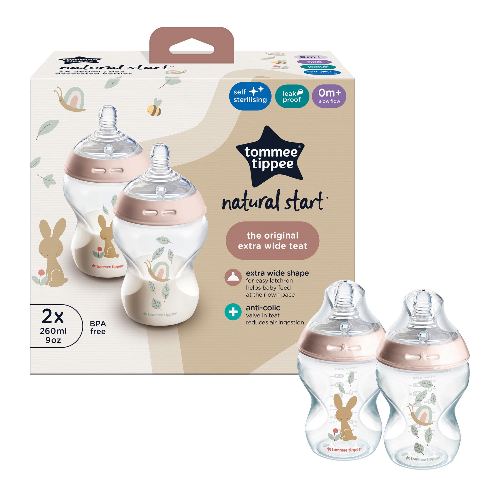 Tommee Tippee Natural Start 260ml Decorated Bottle 2pk – Girl