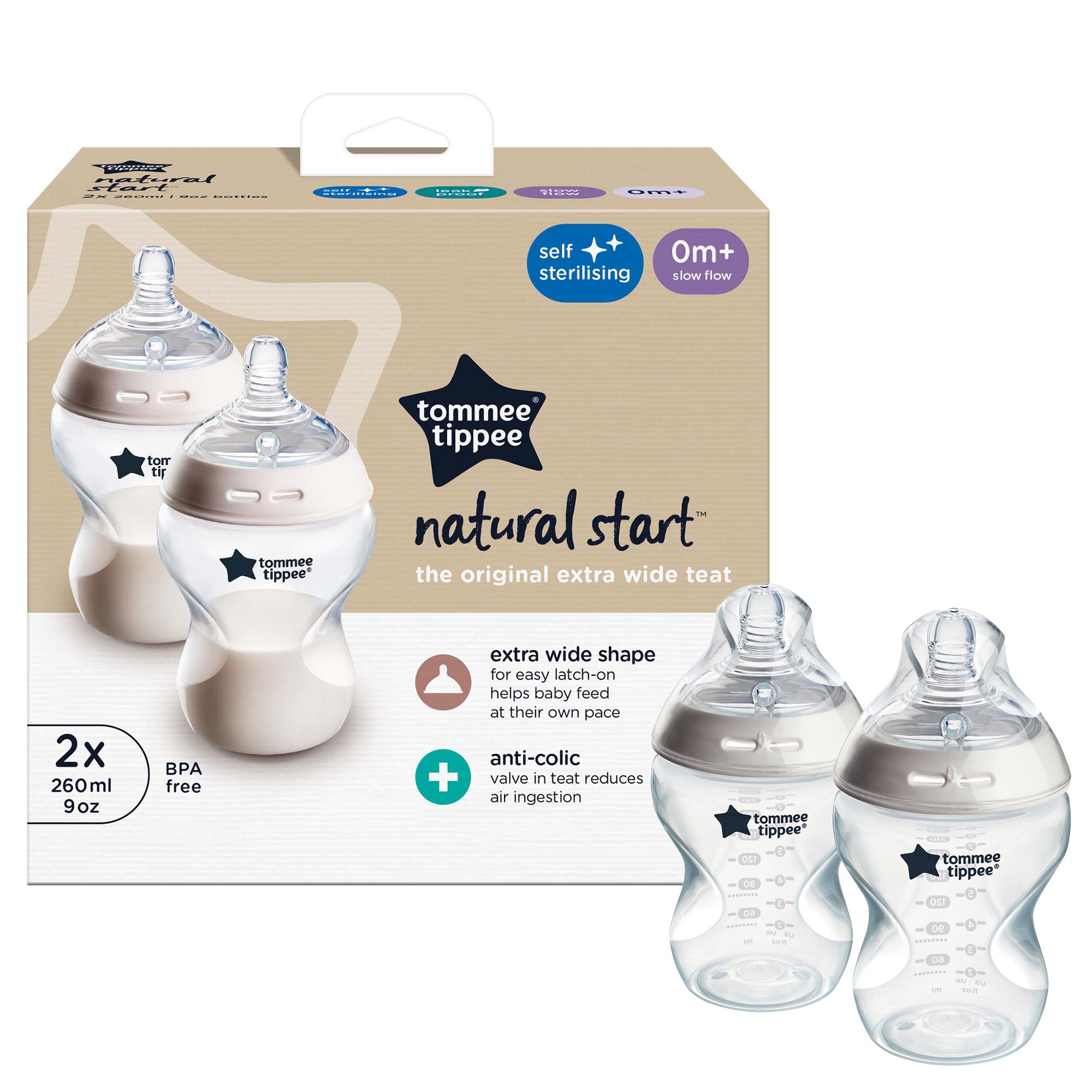 Tommee Tippee Natural Start 260ml Self Sterilising Bottle 2pk