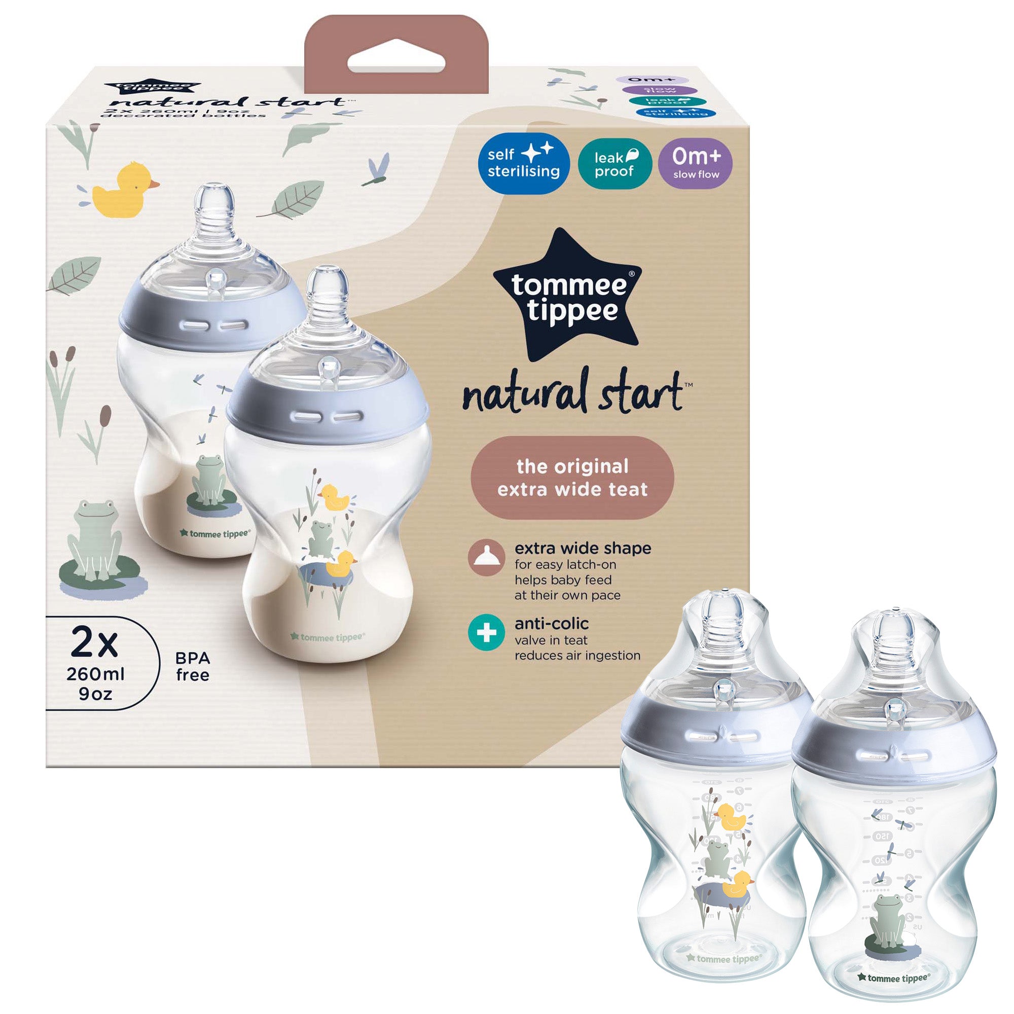 Tommee Tippee Natural Start 260ml Decorated Bottle 2pk – Boy