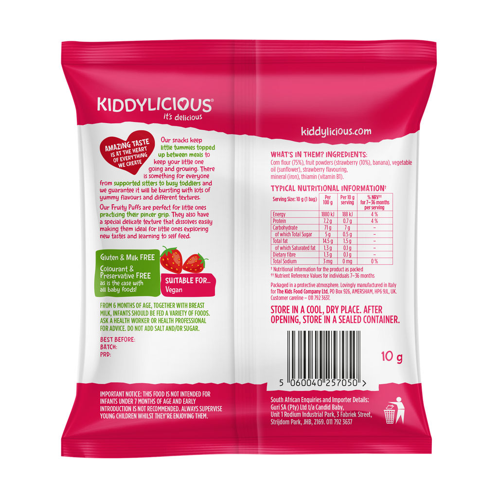 Kiddylicious Fruity Puffs - Strawberry 10g