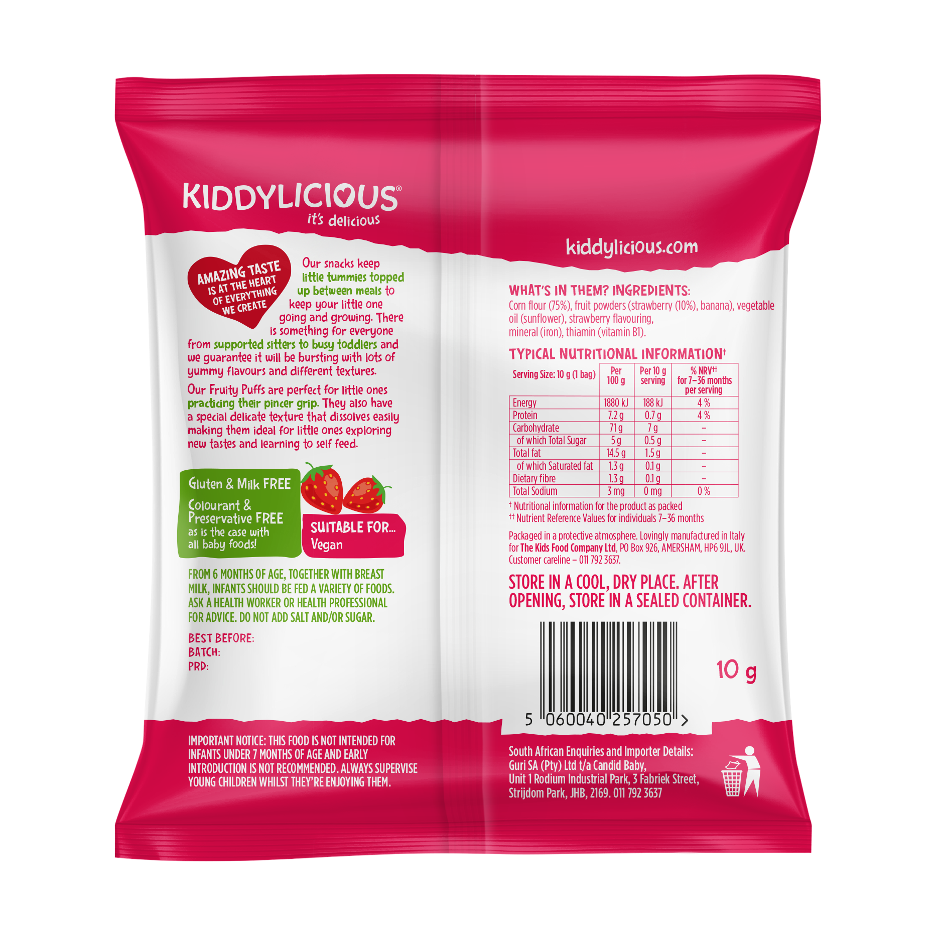 Kiddylicious Fruity Puffs - Strawberry 10g