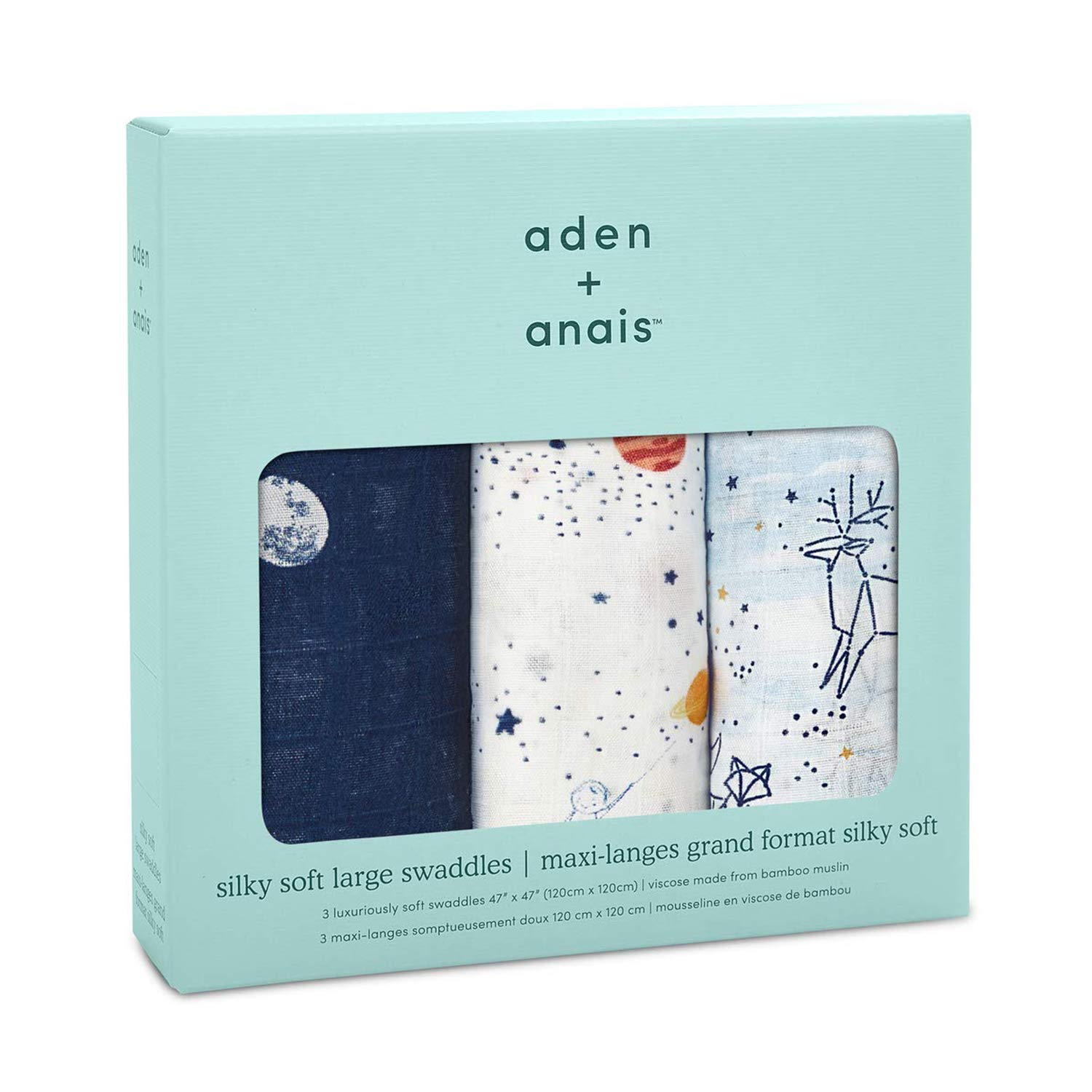 A+A Silky Soft Bamboo Muslin Swaddle 3pck - Stargaze