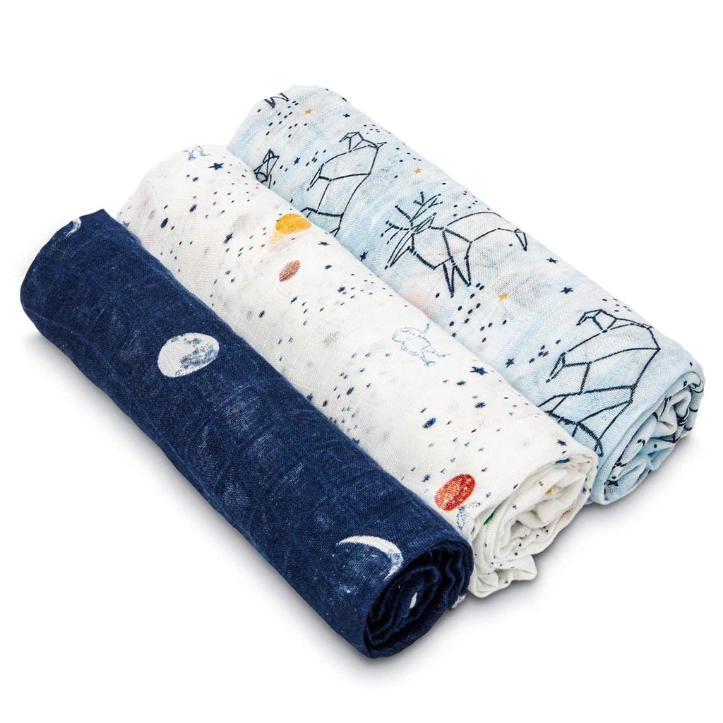 A+A Silky Soft Bamboo Muslin Swaddle 3pck - Stargaze