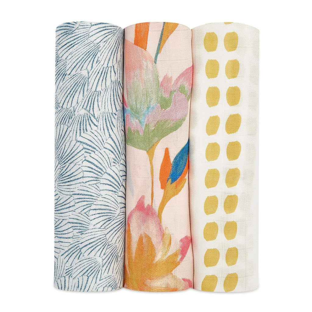 A+A Silky Soft Bamboo Muslin Swaddle - 3pk - Marine Gardens