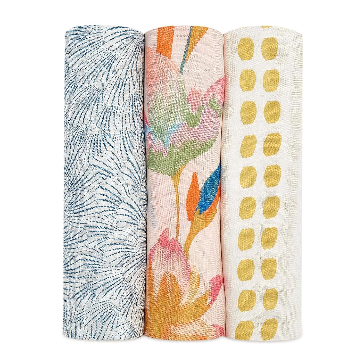 A+A Silky Soft Bamboo Muslin Swaddle - 3pk - Marine Gardens