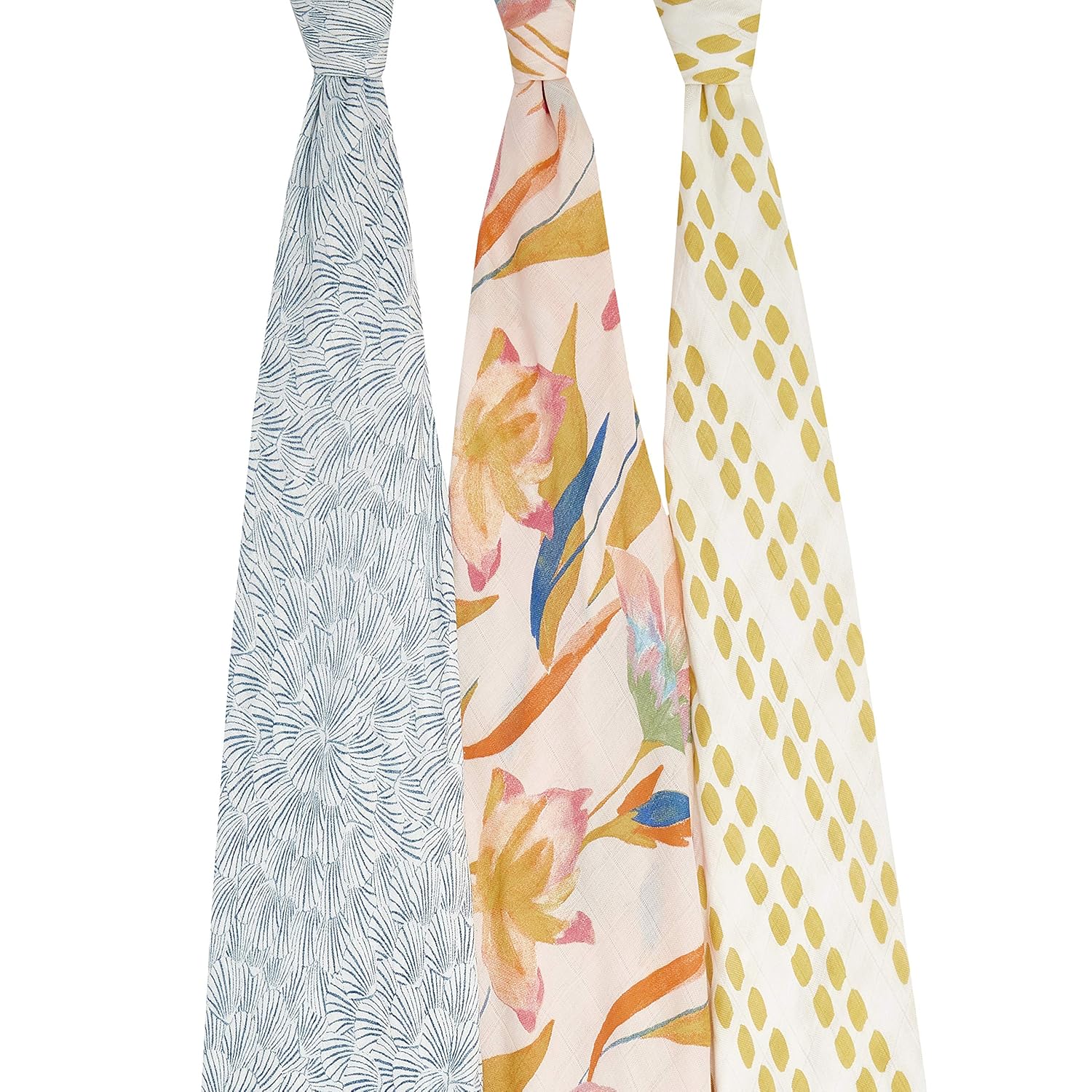 A+A Silky Soft Bamboo Muslin Swaddle - 3pk - Marine Gardens