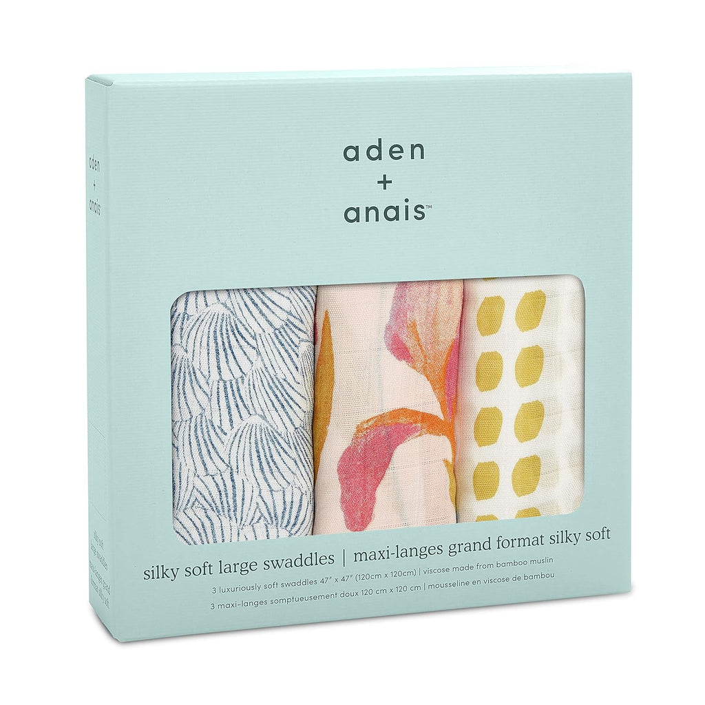 A+A Silky Soft Bamboo Muslin Swaddle - 3pk - Marine Gardens